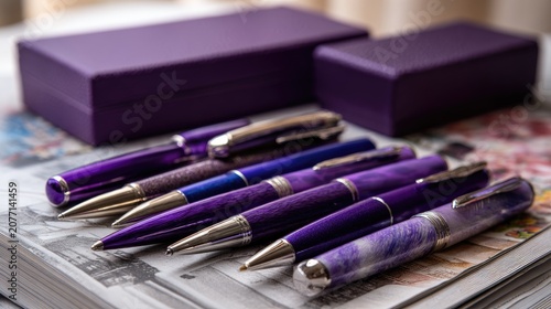 Elegant Purple Pens with Cases