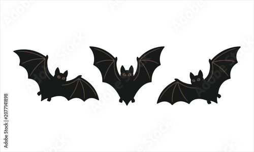Happy halloween silhouette of flying bats on white background