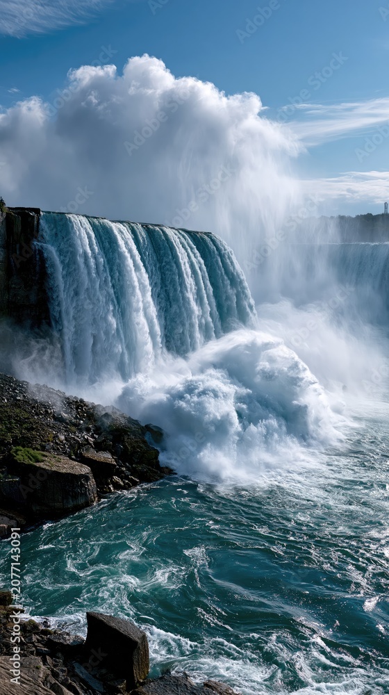 Naklejka premium Majestic Niagara Falls: Nature's Powerful Waterfall Experience