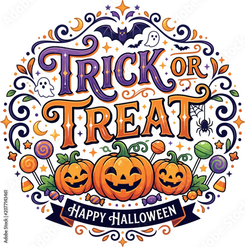 Halloween trick or treat pumpkins bats ghosts candy happy halloween