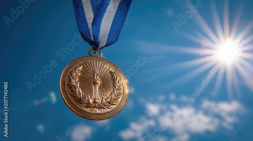 Gold Medal with Torch and Laurel Wreath