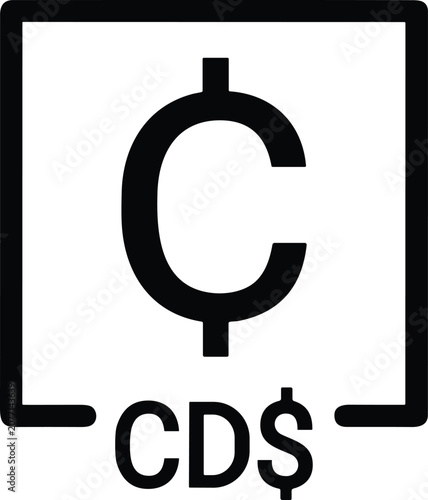 Cent symbol with CD dollar text in square frame. Black cent symbol inside a square frame with CD dollar text below