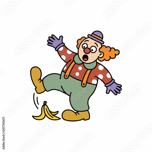 Foto A surprised circus performer wearing a colorful polka dot outfit accidentally tr