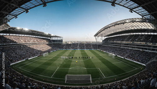 Professional football  championship match taking place inside a world class modern stadium