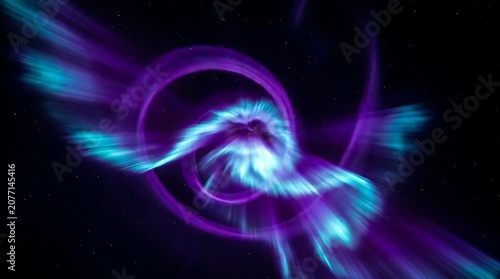 Glowing purple and cyan cosmic nebula swirl rotates through deep space with bright starlight particles creating a dynamic sense of motion and infinite ethereal mystical energy