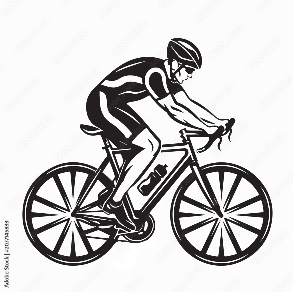 Fototapeta premium Road Cyclist Side View Logo Vector Illustration On White Background