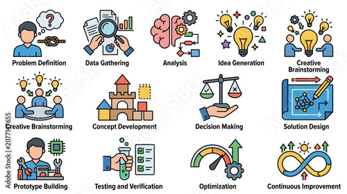 Clean Illustrated Guide to the Creative Problem Solving Process with Bright Icons and Step by Step Workflow