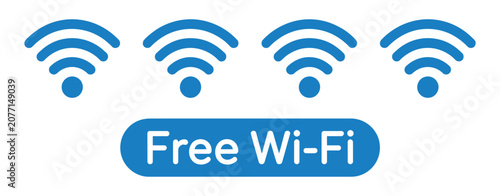 Photos Free Wi Fi icon set featuring wireless connection, hotspot, internet access, and network point symbols for web, mobile, and public service design