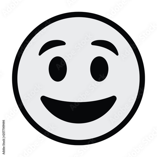 Obraz na plátně Smiling face emoticon with raised eyebrows on white background