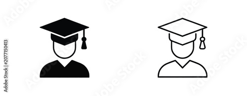 Graduate student icon vector collection with graduation cap, student, diploma, and education symbols for schools, colleges, and academic applications.