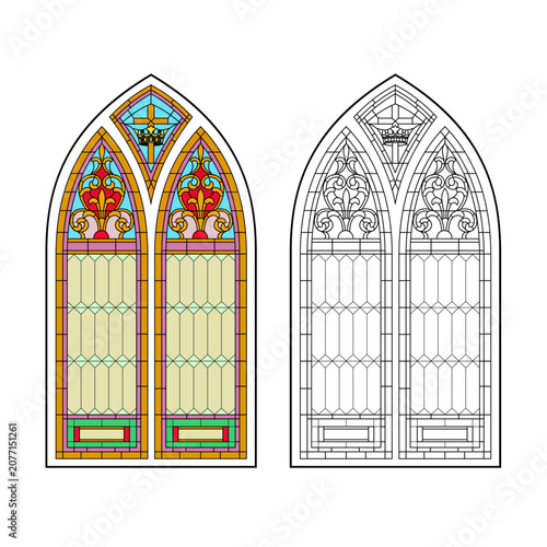 Gothic windows. Vintage frames. Church stained-glass windows
