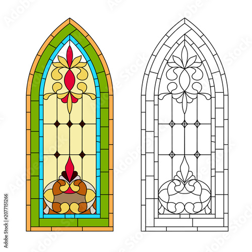 Gothic windows. Vintage frames. Church stained-glass windows