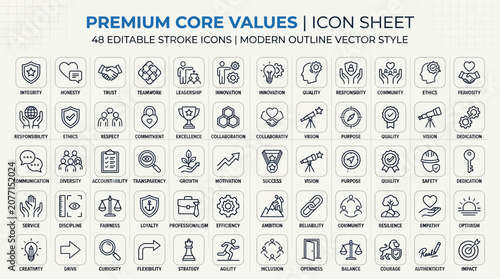 Business icons showcase modern outline vector style values and concepts