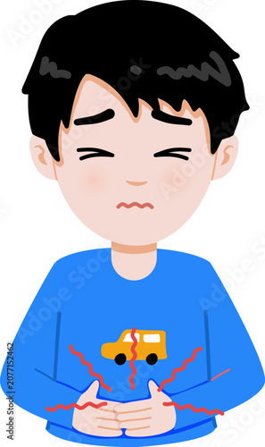 Cartoon Illustration of a Boy who is Having Stomachache