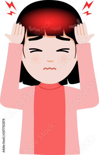 Cartoon Illustration of a Girl with Headache