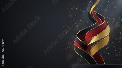 Elegant Germany flag ribbons background with black red gold wavy streams and large copy space