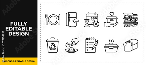 Cuadro en lienzo flat vector illustration line art icon bundle set design illustrating waste mana