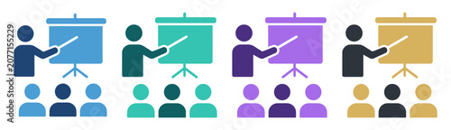 presenter teaching classroom audience presentation icon set on transparent background