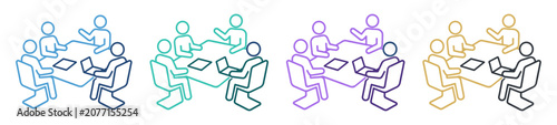 meeting discussion teamwork conference table outline icon set on transparent background