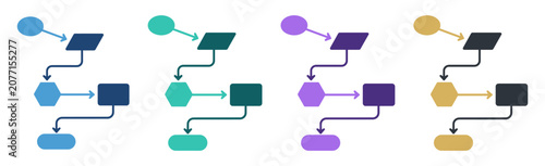Bild auf Leinwand flowchart process diagram arrows shapes set on transparent background