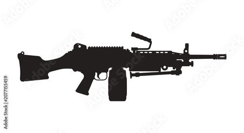 Cuadro en lienzo Machine Gun Silhouette Against A White Background