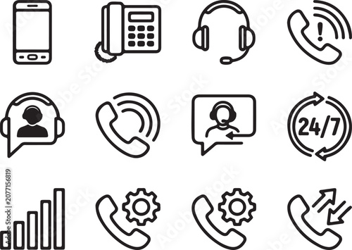 Customer Support and Telecommunication Line Icon Collection for Modern Digital Communication Interfaces