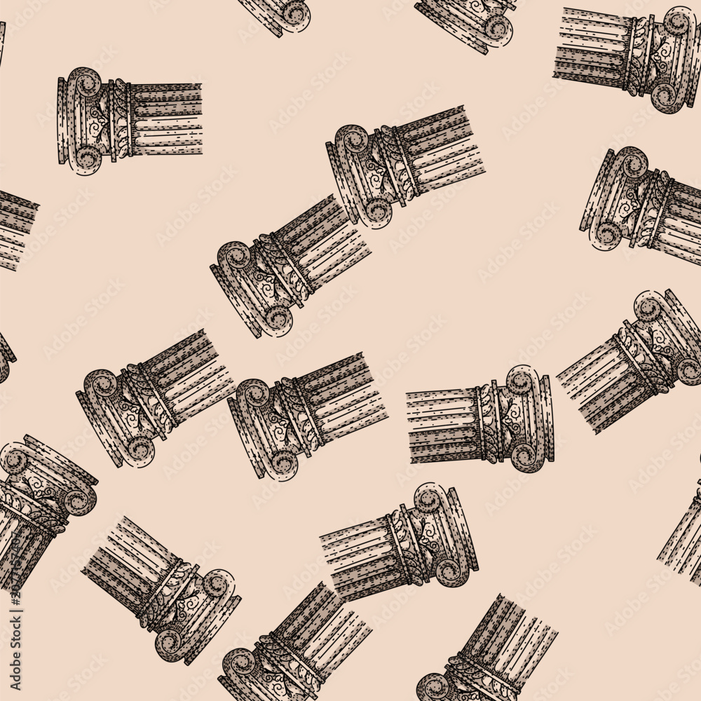Obraz premium pattern Drawing an elegant classical column showcasing architectural detail, featuring volutes and fluting, representing history, culture, and traditional design elements