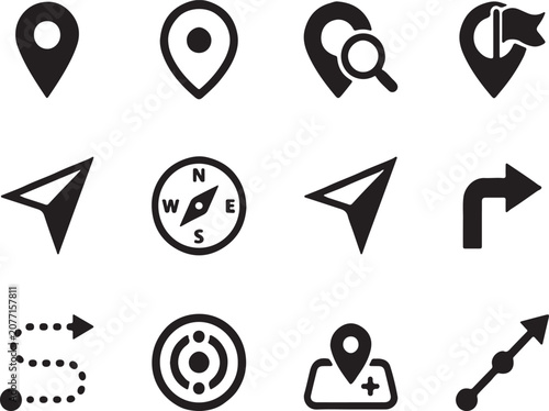Vector Set of Navigation Map Markers and Directional Compass Icons for Digital Maps and Location Based Applications