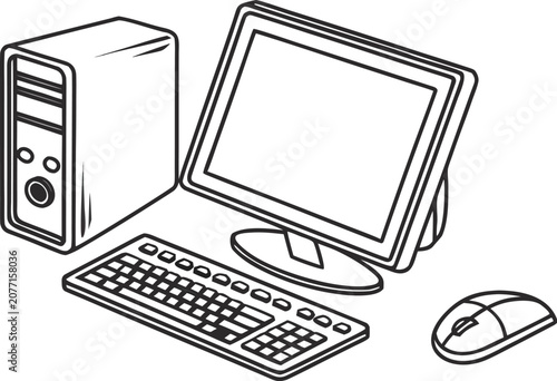 computer monitor with mouse and keyboard