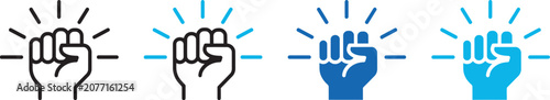 Foto Raised fist power icon set featuring protest, empowerment, resistance and solidarity symbols in outline and solid styles for activism, social movements, human rights and advocacy vector designs