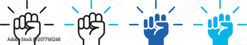 Foto Raised fist power vector icon collection with protest, unity, empowerment, resis