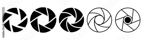 Camera Aperture Shutter Icons Set with Photography Lens Diaphragm Symbols in Solid and Outline Vector Style