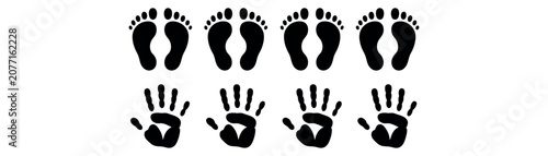 Foto Hand and Foot Print Icons Set with Human Palm and Footprint Silhouettes, Black T