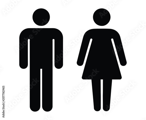 Man and woman icon set featuring male and female person symbols for restroom signs, user profiles, public facilities, and interface design.