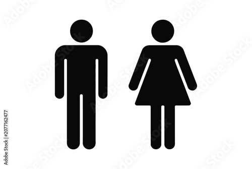Man and woman icon set featuring male and female person symbols for restroom signs, user profiles, public facilities, and interface design.