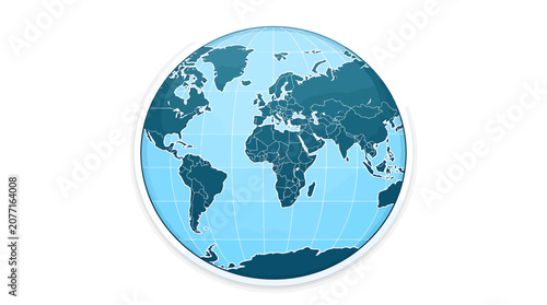The illustration shows a blue globe centered on a white background.