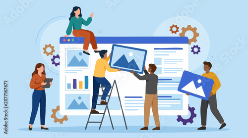 Team collaboration building and designing a website or application interface