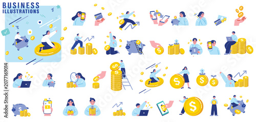 Принти на полотні お金を稼ぐ人々のイラストセット