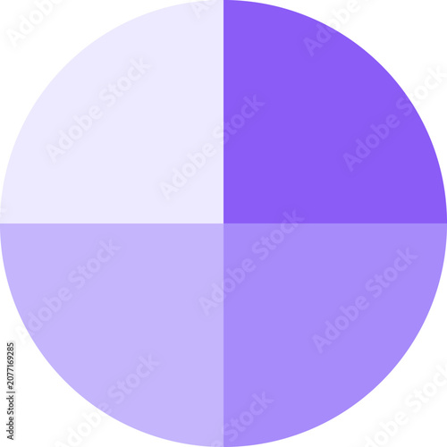 Minimalist four quadrant radial diagram in various purple shades for business infographic data visualization graphic illustration