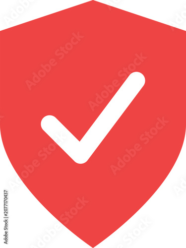 Schilderij op canvas Red shield icon with white tick for digital safety and authorized cyber data val