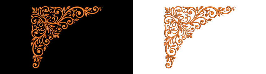 Orange floral corner element isolated on png background for sophisticated designs