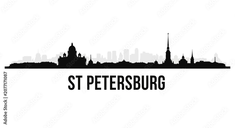 Fototapeta premium St. Petersburg silhouette skyline, black buildings silhouette