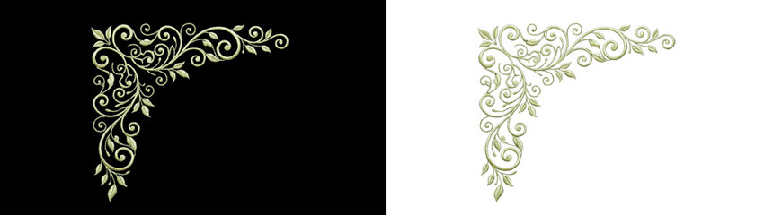 Light green floral corner flourish isolated on png background for elegant layout