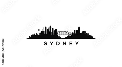 Sydney Skyline Silhouette Icon, Urban Architecture, Black and White, Australia