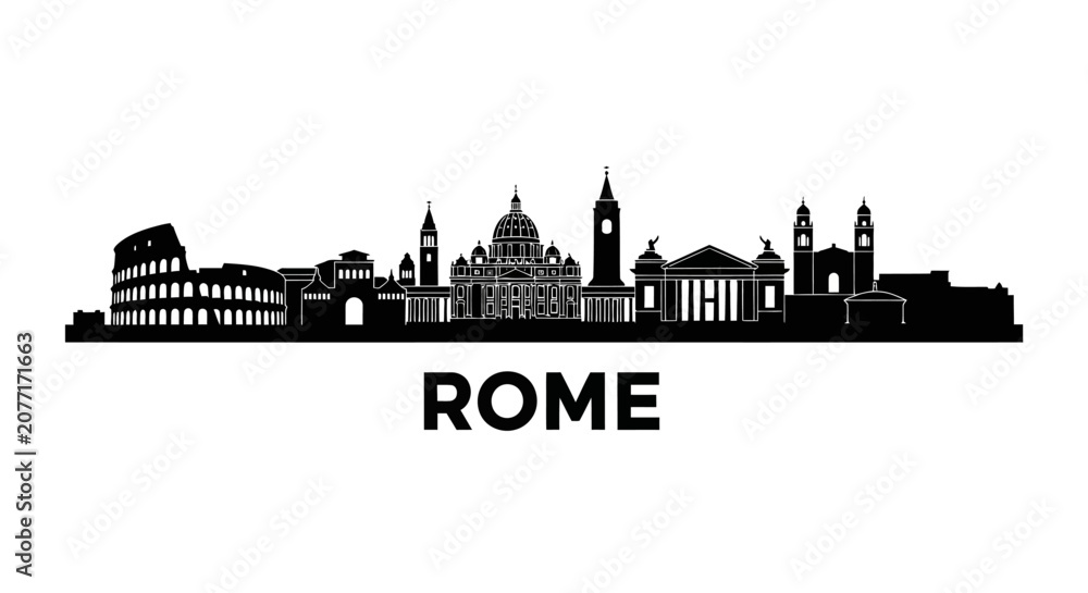 Obraz premium Rome City Skyline Silhouette: Iconic Landmarks in Black