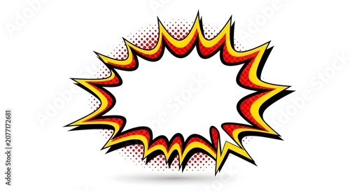 Comic speech bubble, pop art explosion, colorful empty frame, cartoon text box
