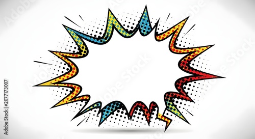 Vibrant comic explosion burst, colorful pop art background, dynamic graphic element, speech bubble template