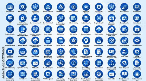 Comprehensive Cybersecurity Icon Set for Digital Security and Network Protection