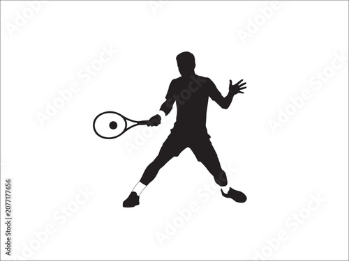 Tennis player silhouette action shot during a powerful forehand swing
