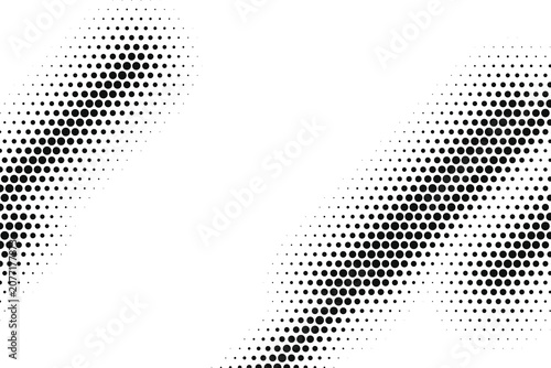 Diagonal halftone dot patterns in black and white gradient contrast dotmatrix blackwhite